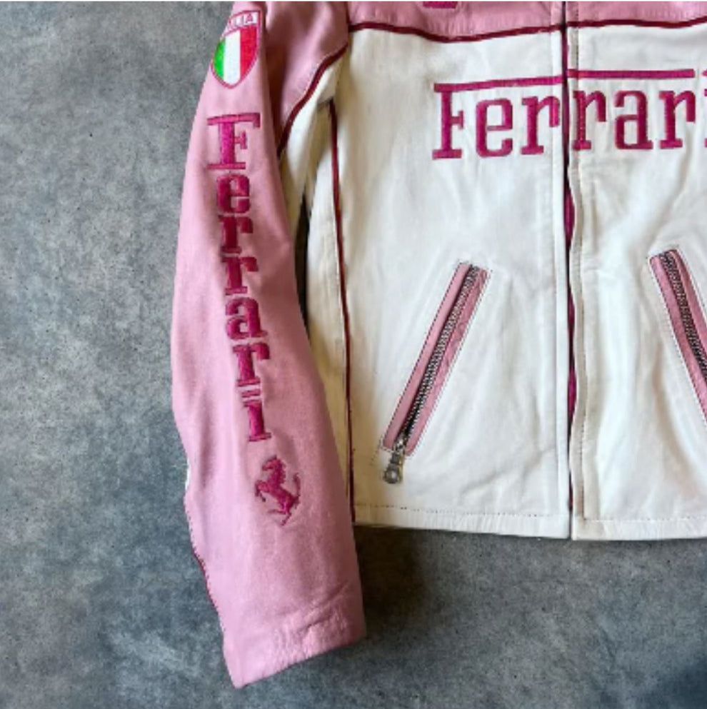 PINK FERRARI RACING LEATHER JACKET - LIMITED EDITION MOTORSPORT STYLE