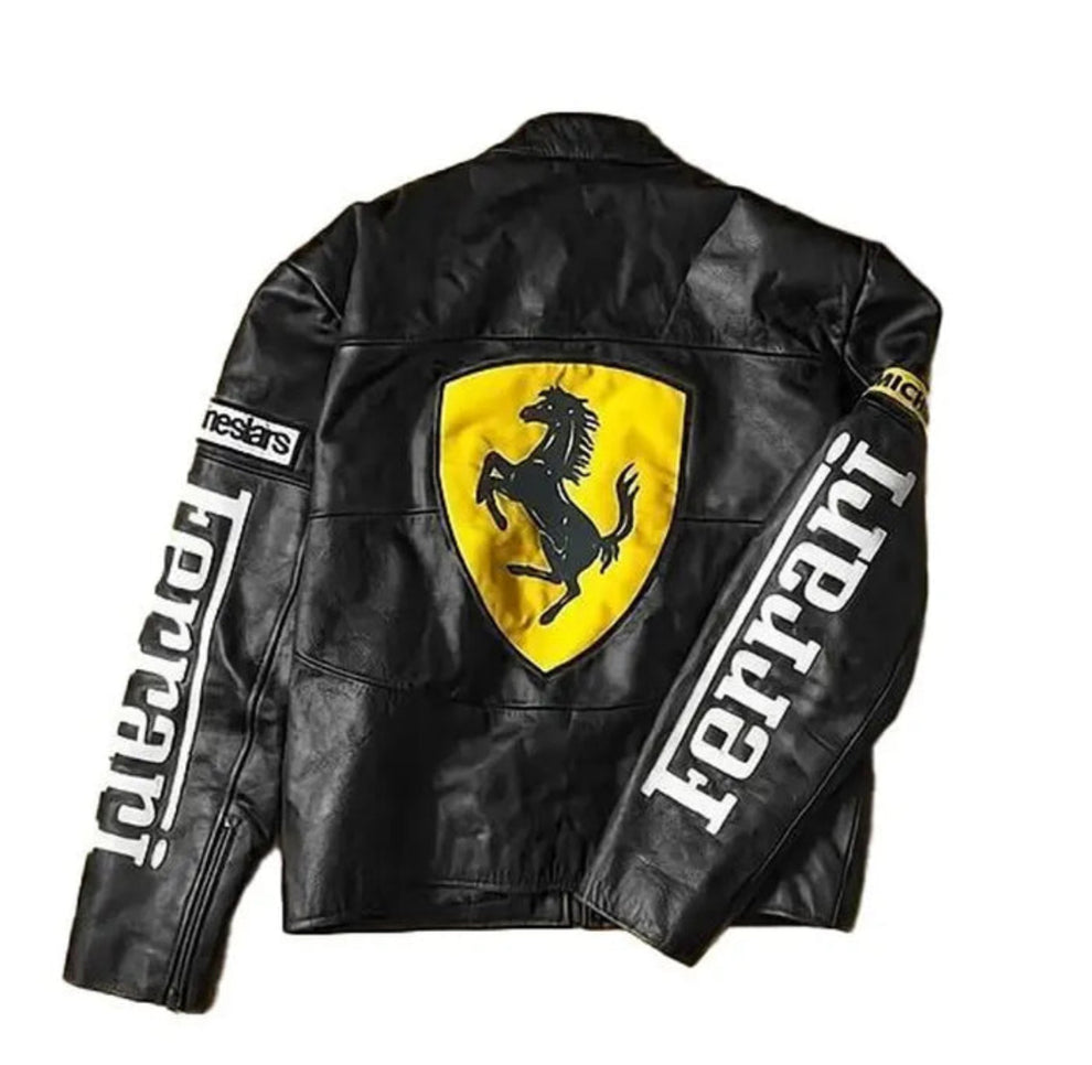 FERRARI F1 BLACK MOTO JACKET - PREMIUM RACING STYLE