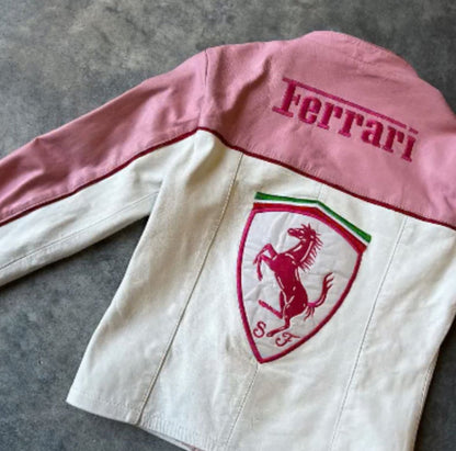 PINK FERRARI RACING LEATHER JACKET - LIMITED EDITION MOTORSPORT STYLE