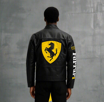 FERRARI F1 BLACK MOTO JACKET - PREMIUM RACING STYLE