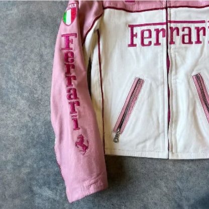 PINK FERRARI RACING LEATHER JACKET - LIMITED EDITION MOTORSPORT STYLE