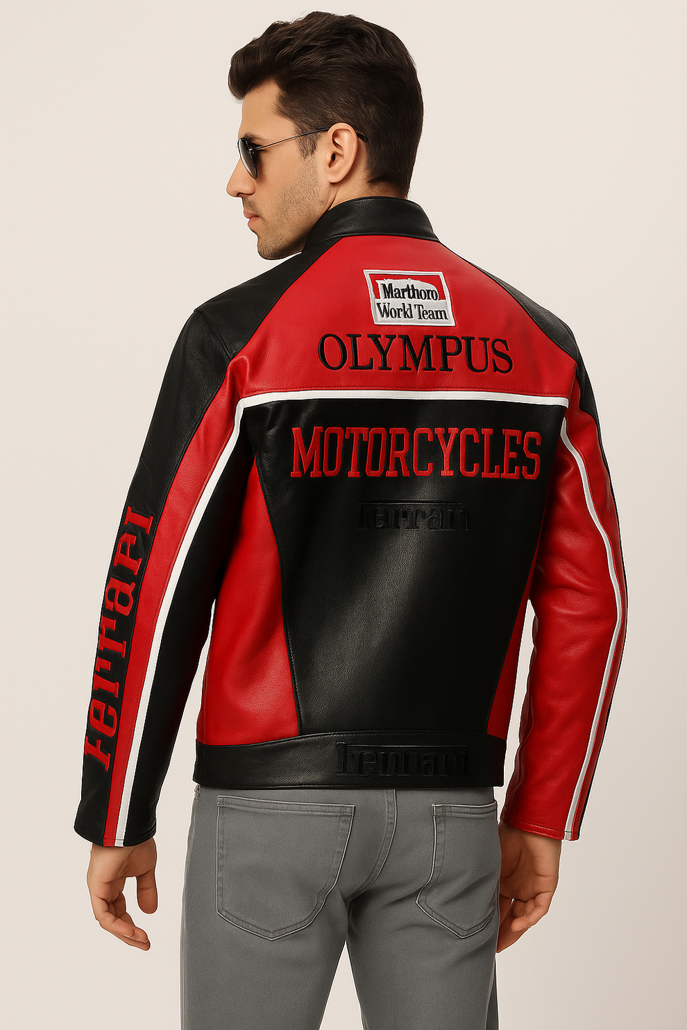 FERRARI F1 LEATHER RACING JACKET - CLASSIC MOTORSPORT ELEGANCE