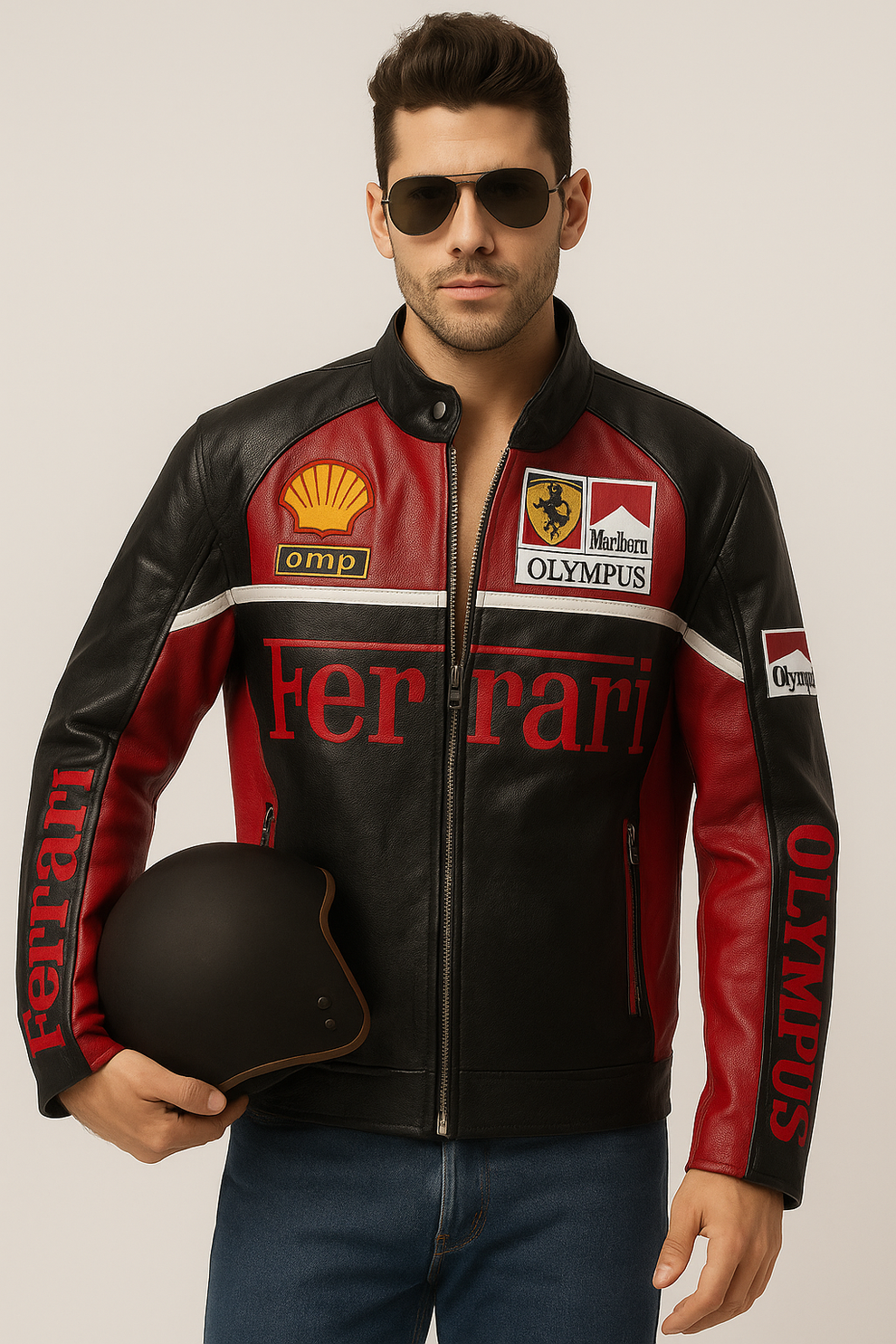 FERRARI F1 LEATHER RACING JACKET - CLASSIC MOTORSPORT ELEGANCE