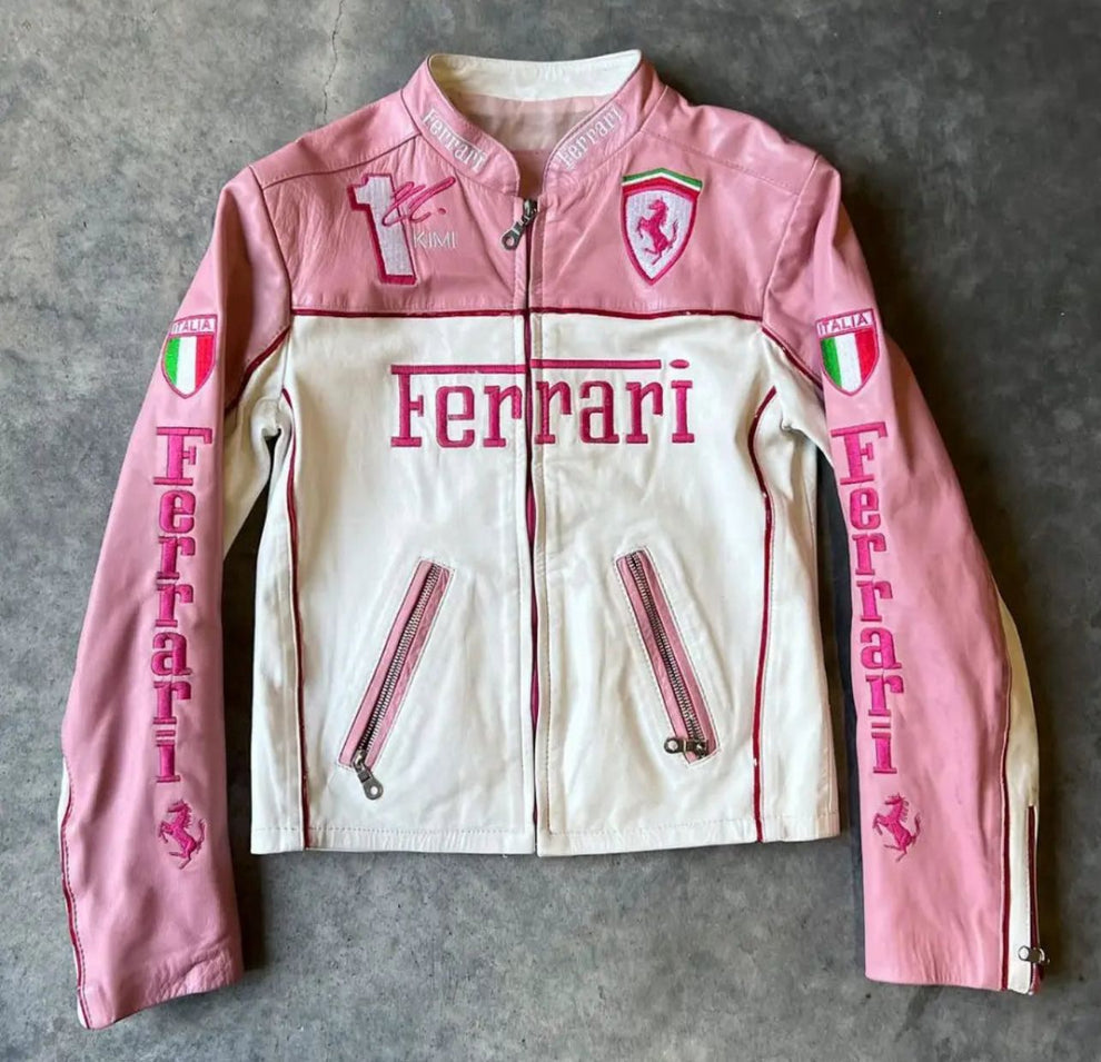 PINK FERRARI RACING LEATHER JACKET - LIMITED EDITION MOTORSPORT STYLE