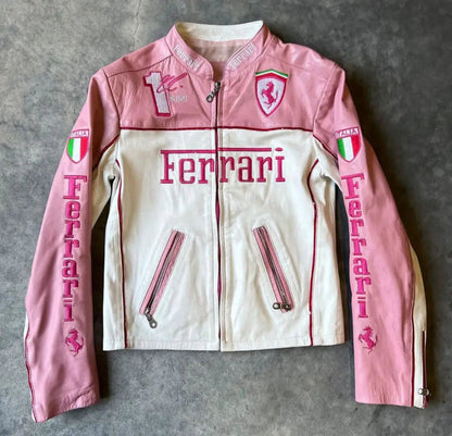 PINK FERRARI RACING LEATHER JACKET - LIMITED EDITION MOTORSPORT STYLE