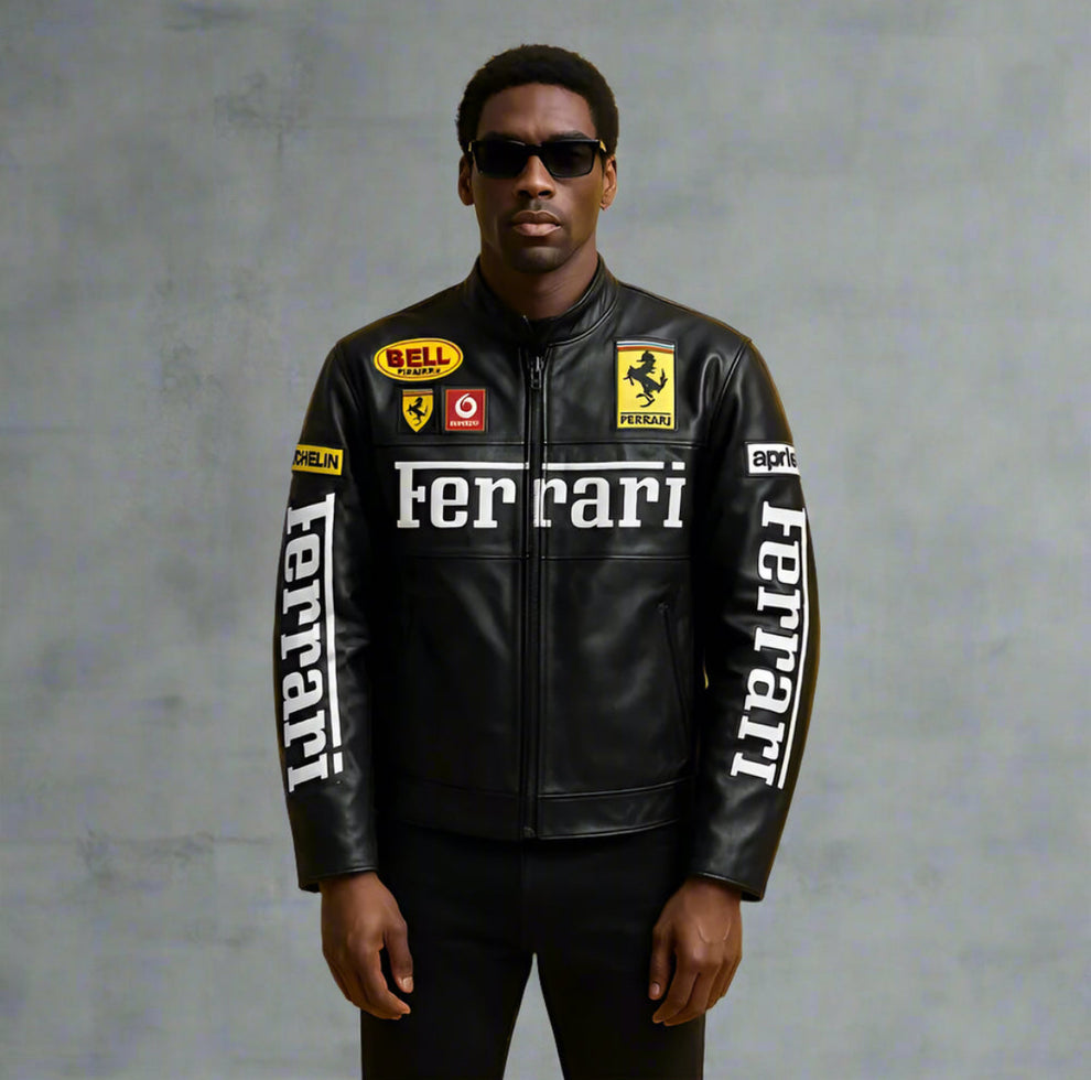 FERRARI F1 BLACK MOTO JACKET - PREMIUM RACING STYLE