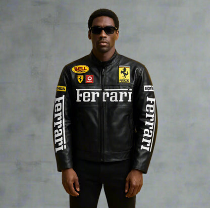 FERRARI F1 BLACK MOTO JACKET - PREMIUM RACING STYLE