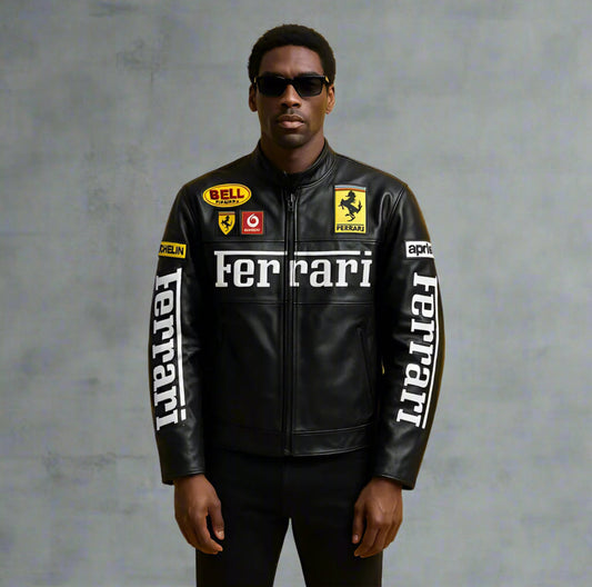 FERRARI F1 BLACK MOTO JACKET - PREMIUM RACING STYLE